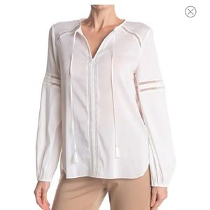 Bayley Tie Neck Lattice Panel Blouse ELIE TAHARI